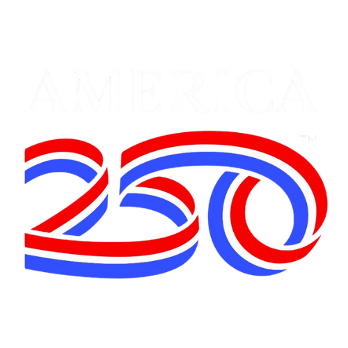 Red, white, and blue stylized “250” celebration logo with faint “AMERICA” text