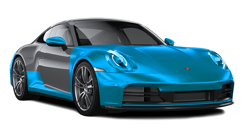 Blue sports car with black accents on a white background