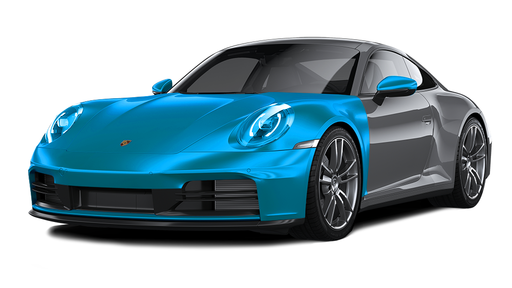 Blue sports car on a white background, front three-quarter view