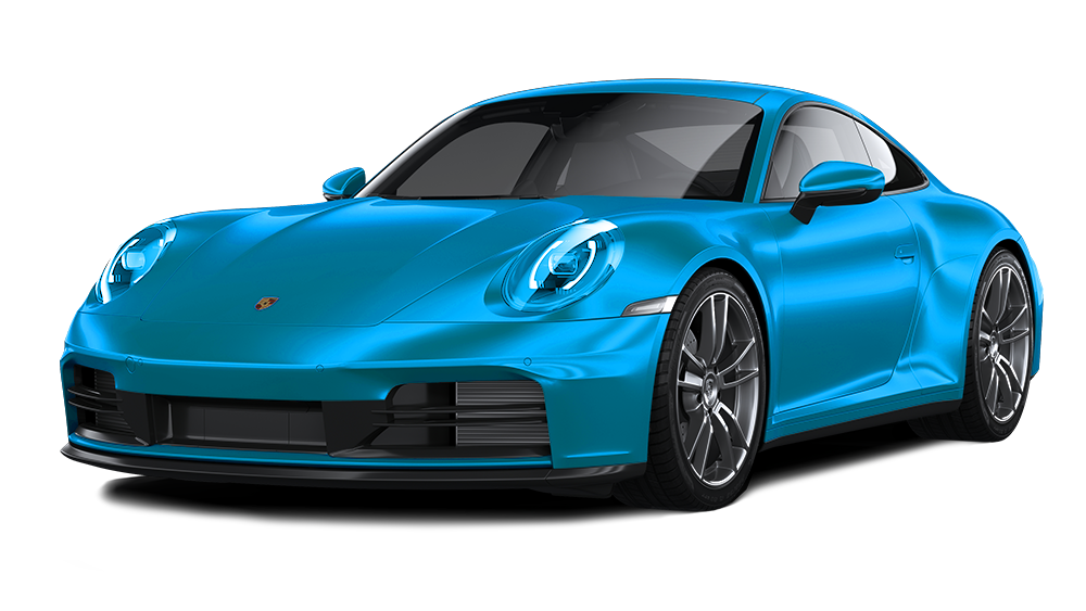 Blue sports car on a white background, angled front view