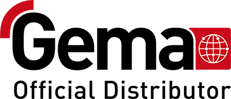 Le logo du distributeur officiel gema est noir et rouge.