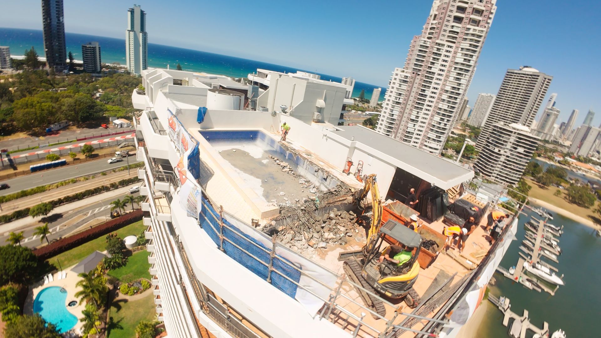 Construction Barge With Excavator — On Demand Diggers and Demolitions in Molendinar, QLD