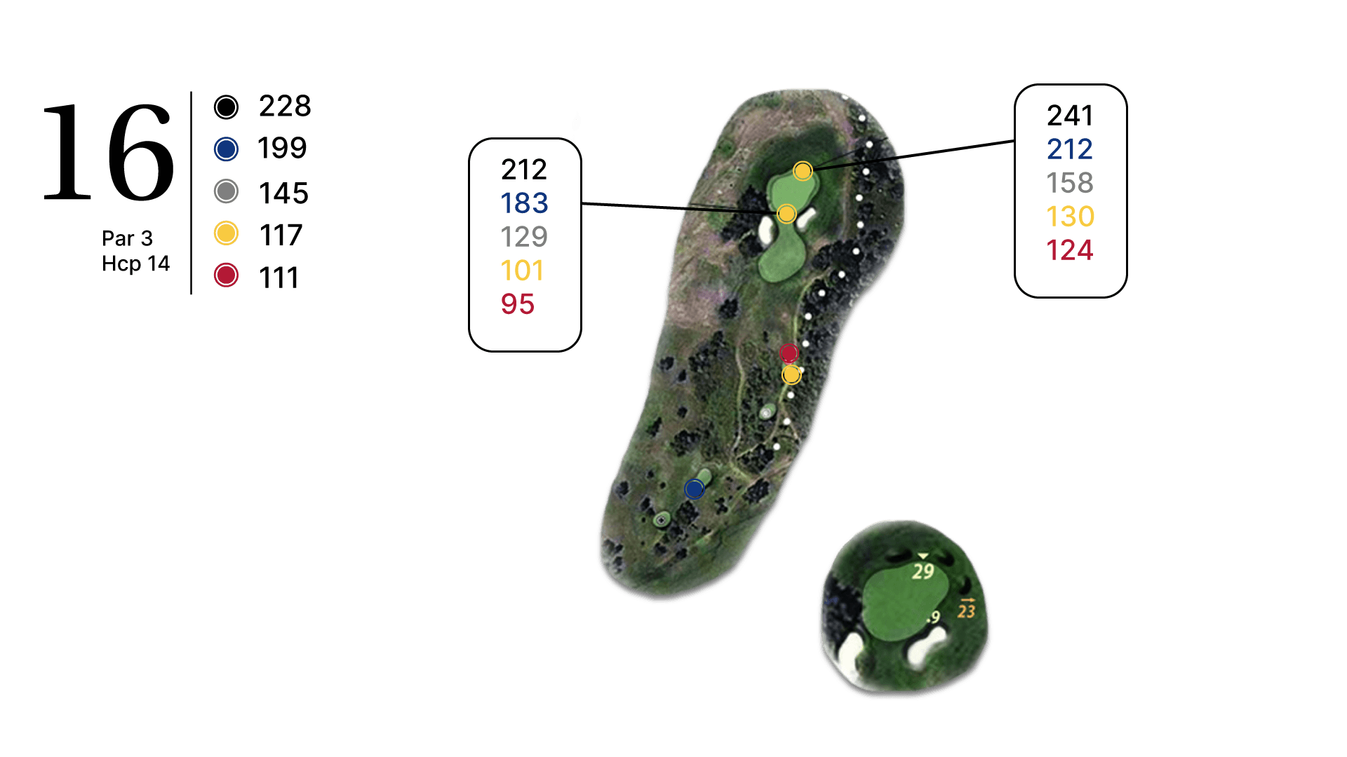 Un mapa de un campo de golf con el número 16.