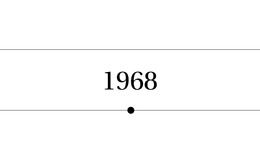 Una línea de tiempo en blanco y negro que muestra el año 1968.