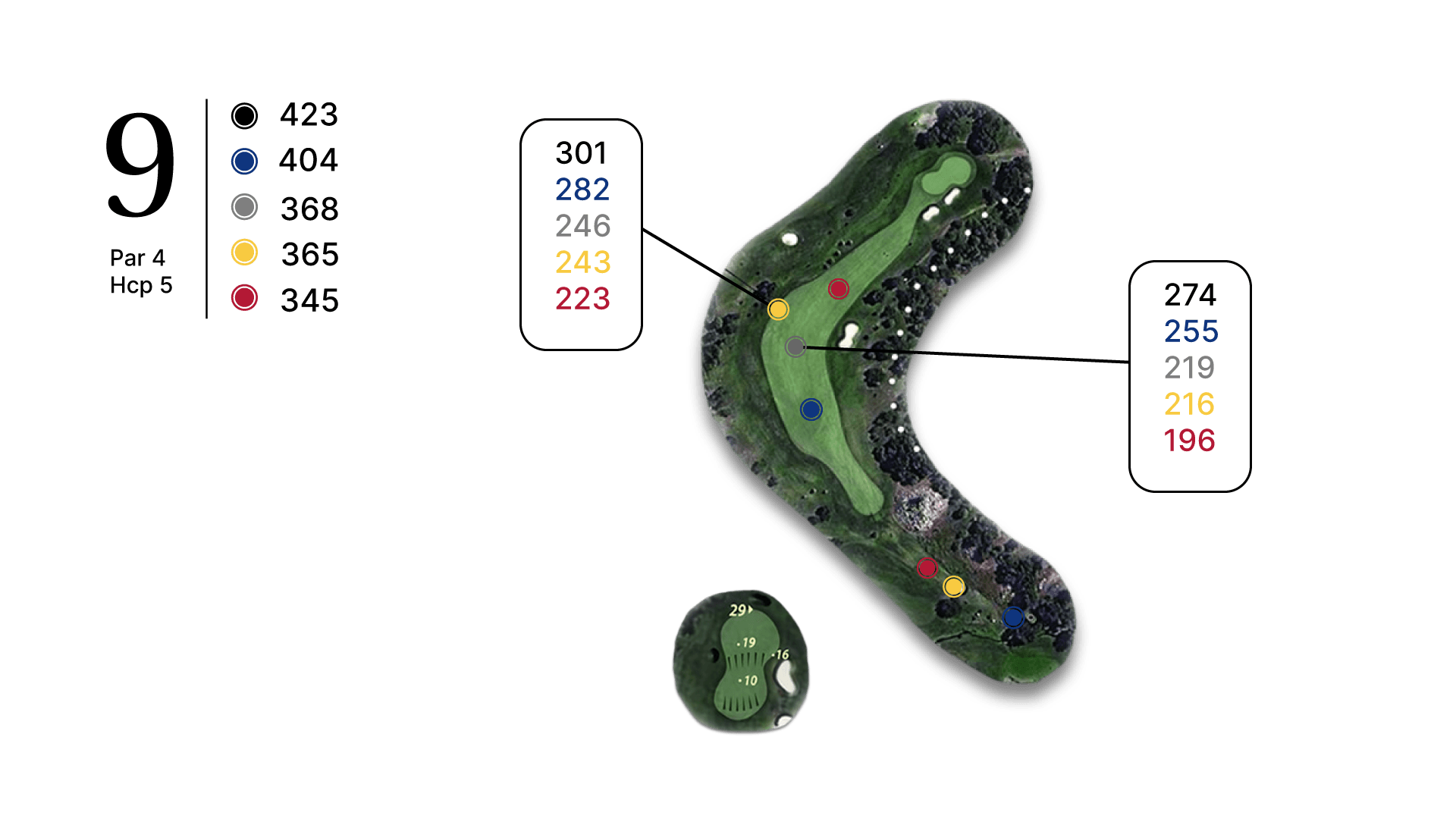 Un mapa de un campo de golf con el número 9.