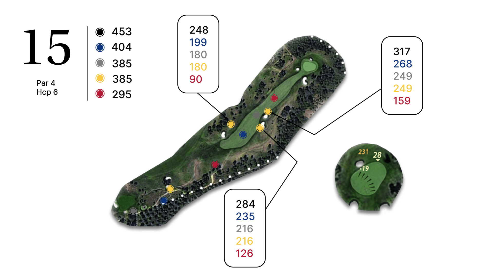 Un mapa de un campo de golf con el número 15.