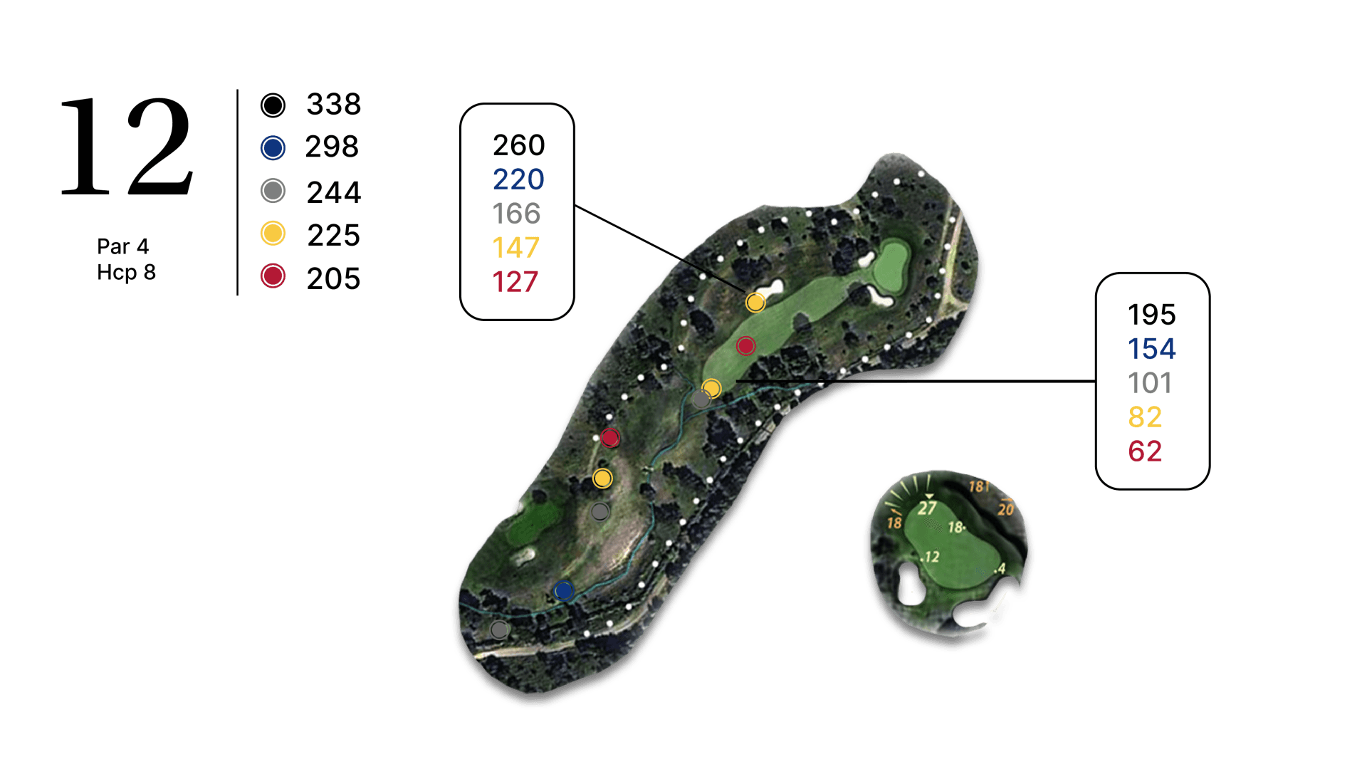 Un mapa de un campo de golf con el número 12.