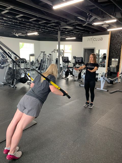 TRX training at FitClub in Salem, Utah as part of personalized workout programming.
