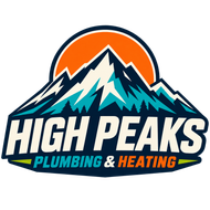 A logo for a plumbing and heating company called high peaks plumbing and heating.