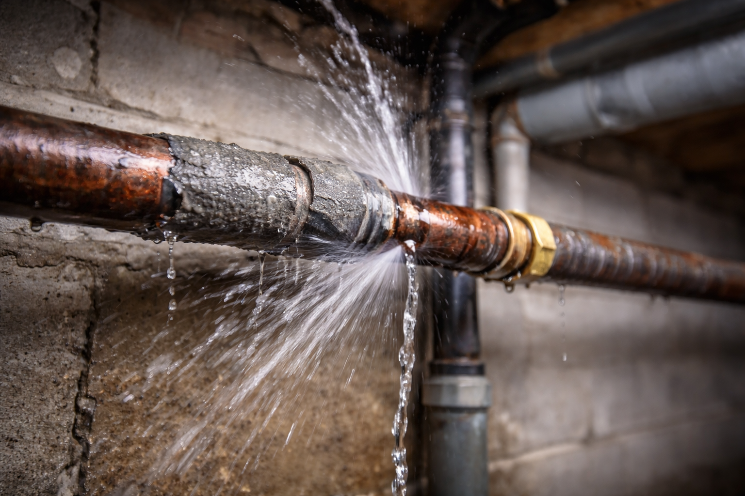 Emergency plumber repairing a burst pipe in Rancho Cucamonga California