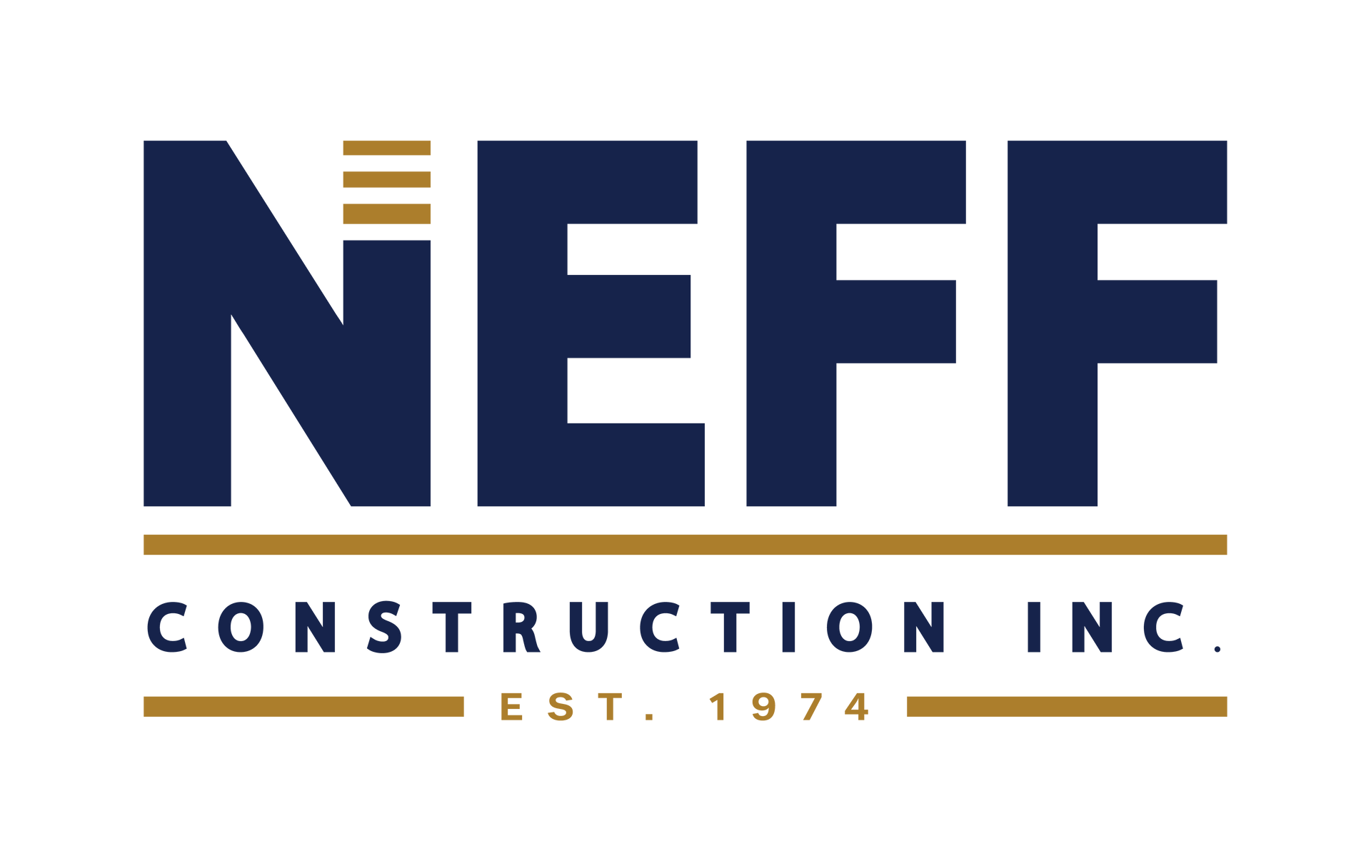 Logo for Neff Construction Inc. with navy blue text and gold accents, including the establishment date, 1974.