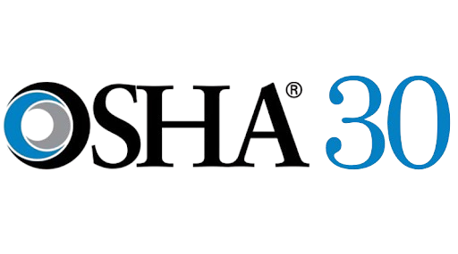 OSHA 30 logo with the word OSHA in black and the number 30 in blue.
