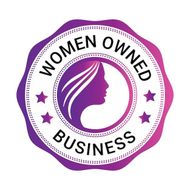 A purple and pink circular badge with the words