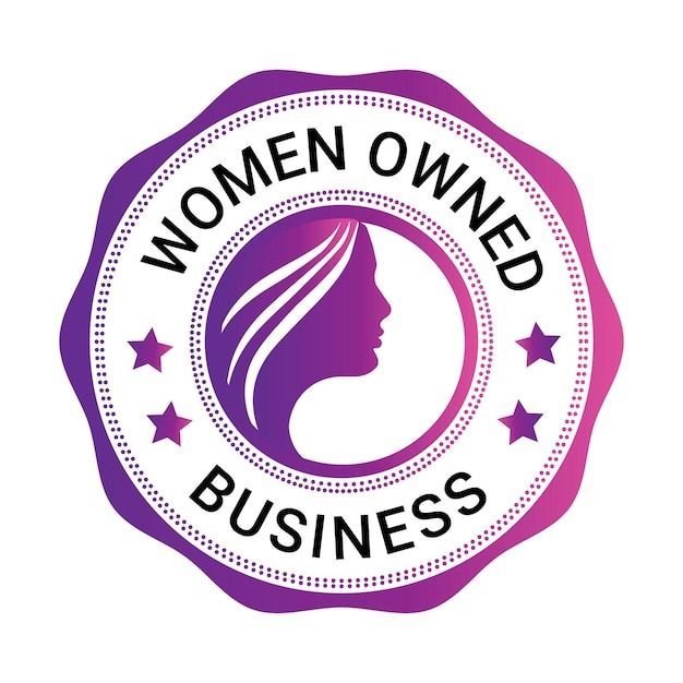 A purple and pink circular badge with the words