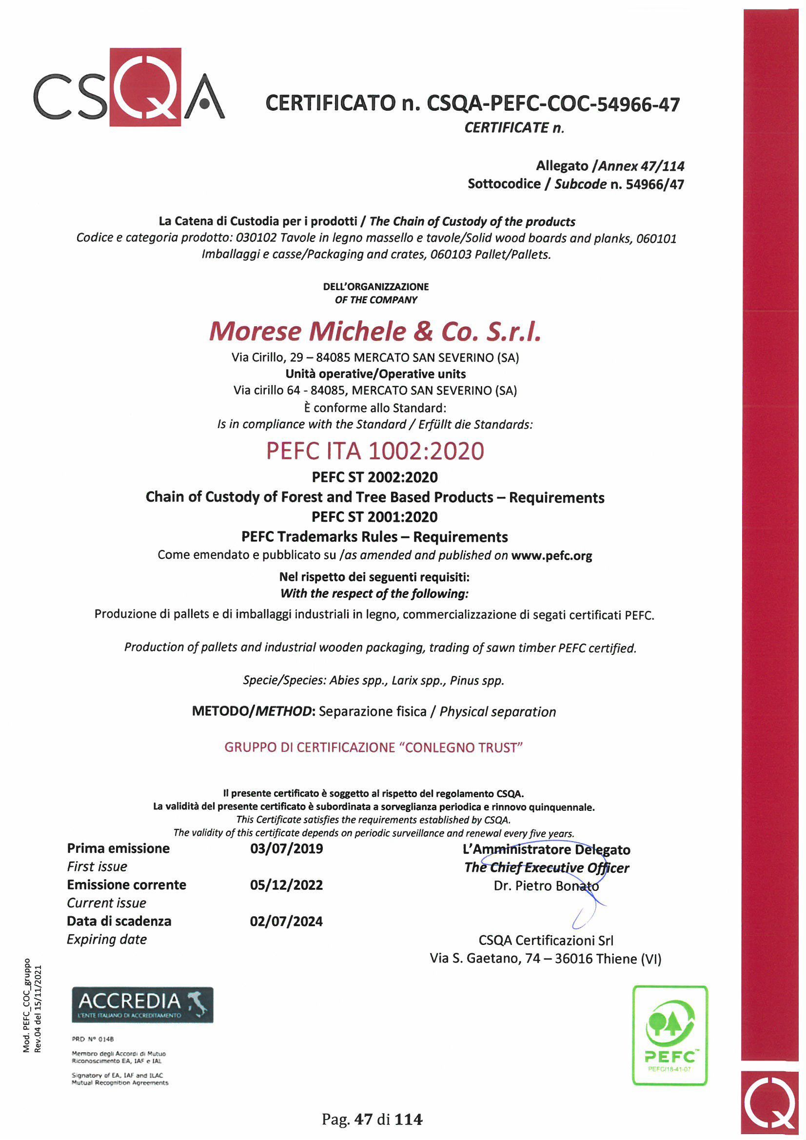 pefc certificate morese pallets