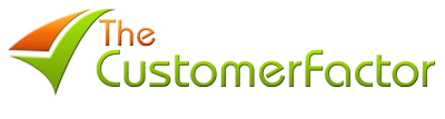 A logo for the customer factor with a green check mark