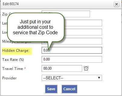 A computer screen with a speech bubble that says `` just put in your additional cost to service that zip code ''