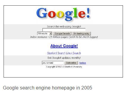 The google search engine homepage in 2005