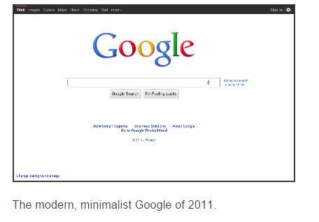 The modern minimalist google of 2011 is shown on a computer screen