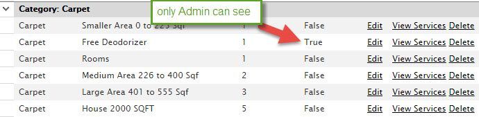 A list of carpets with an arrow pointing to only admin can see