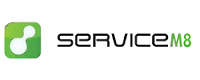 A green and black logo for service m8 on a white background.