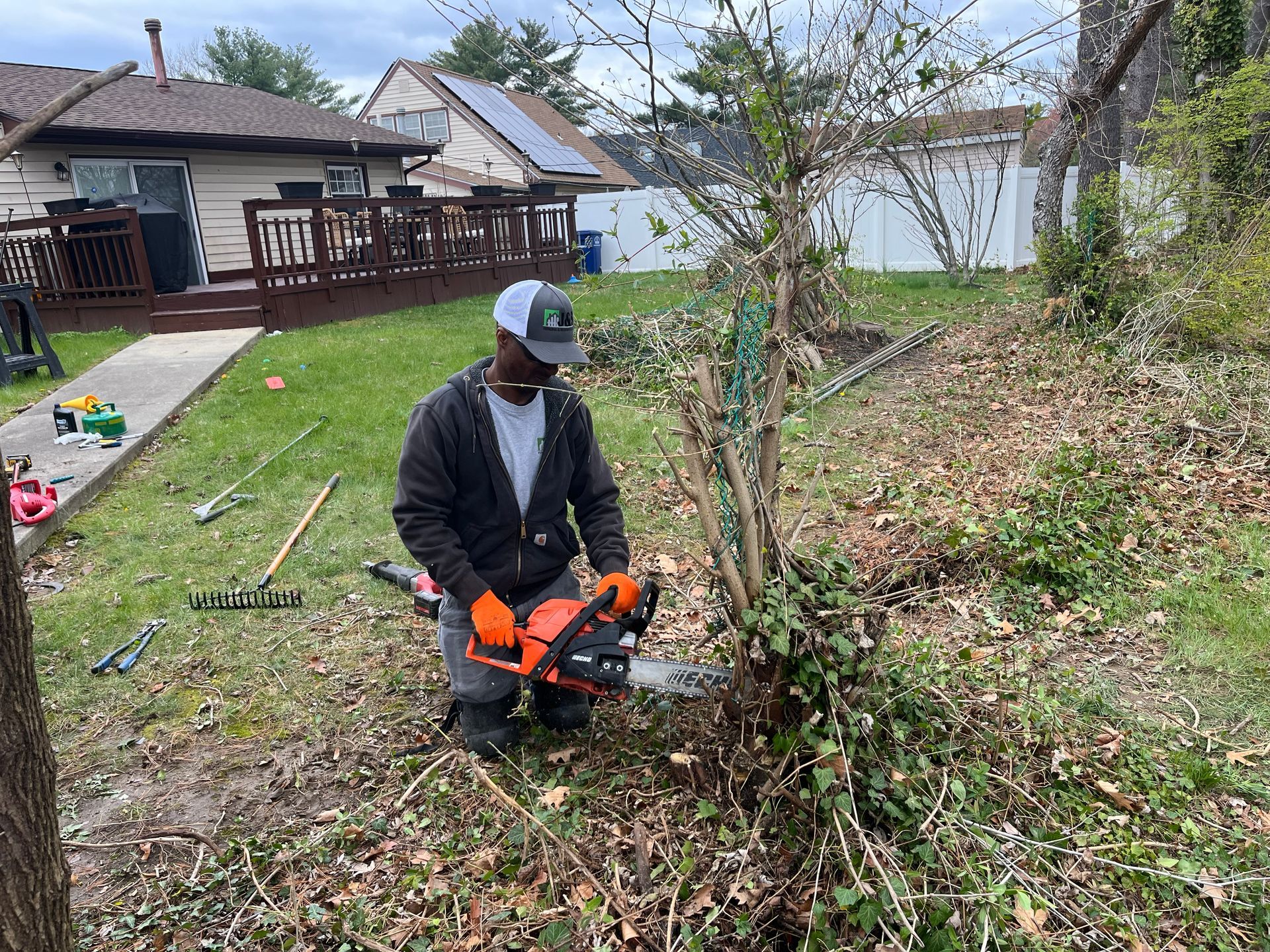 Fence line preparation and yard cleanup project in Burlington County NJ