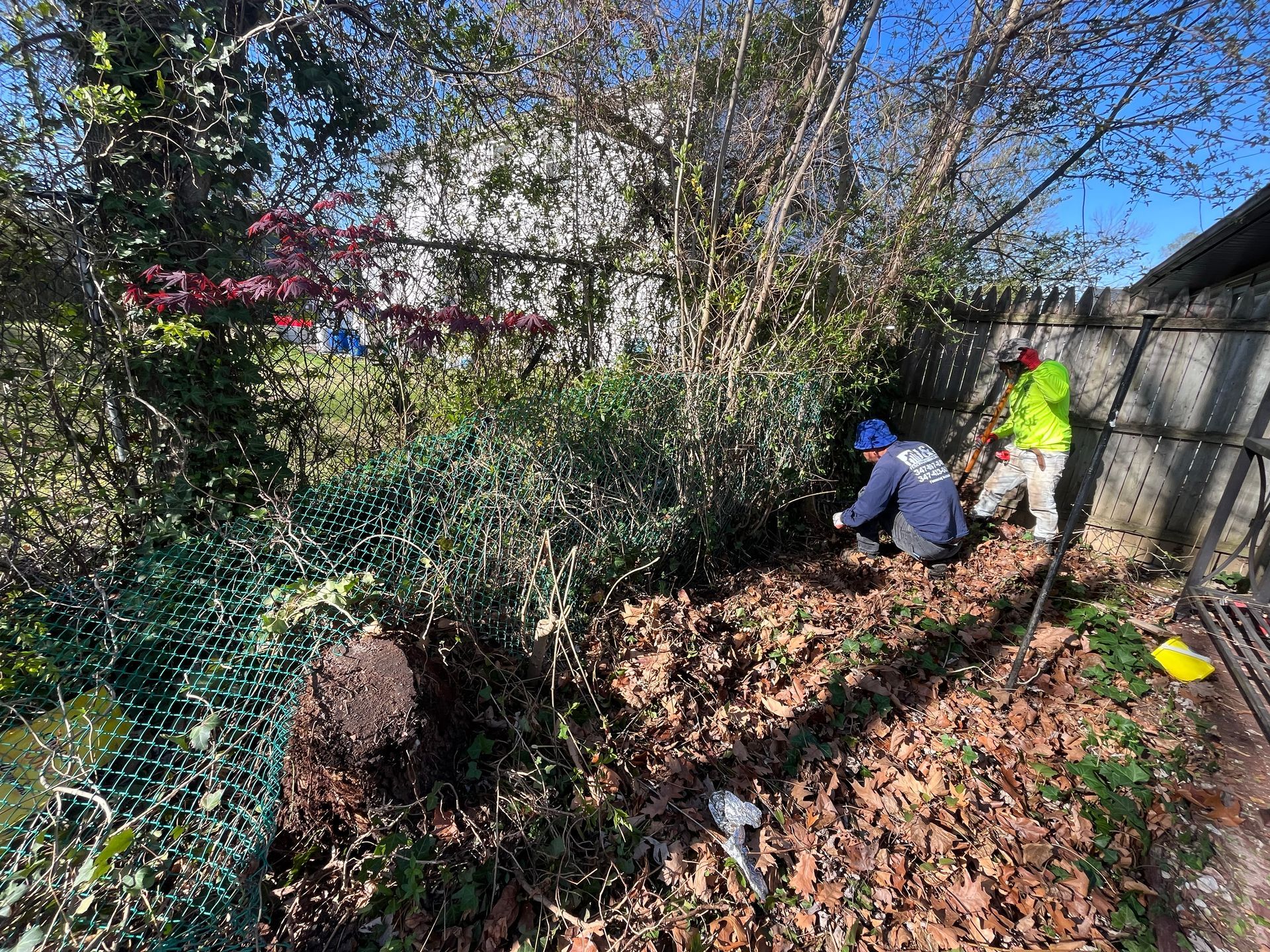 Backyard fence installation preparation by J&S Fencing in Burlington County NJ