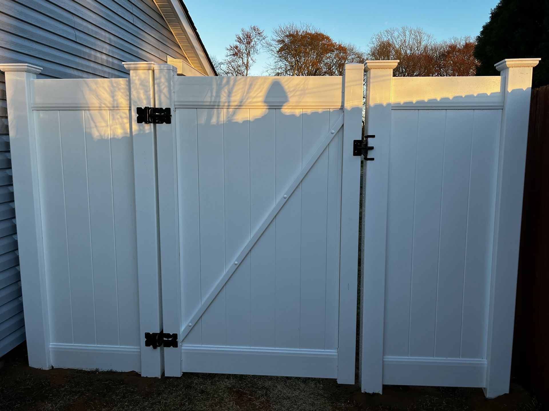 Single gate white vinyl fence installation in Burlington County NJ