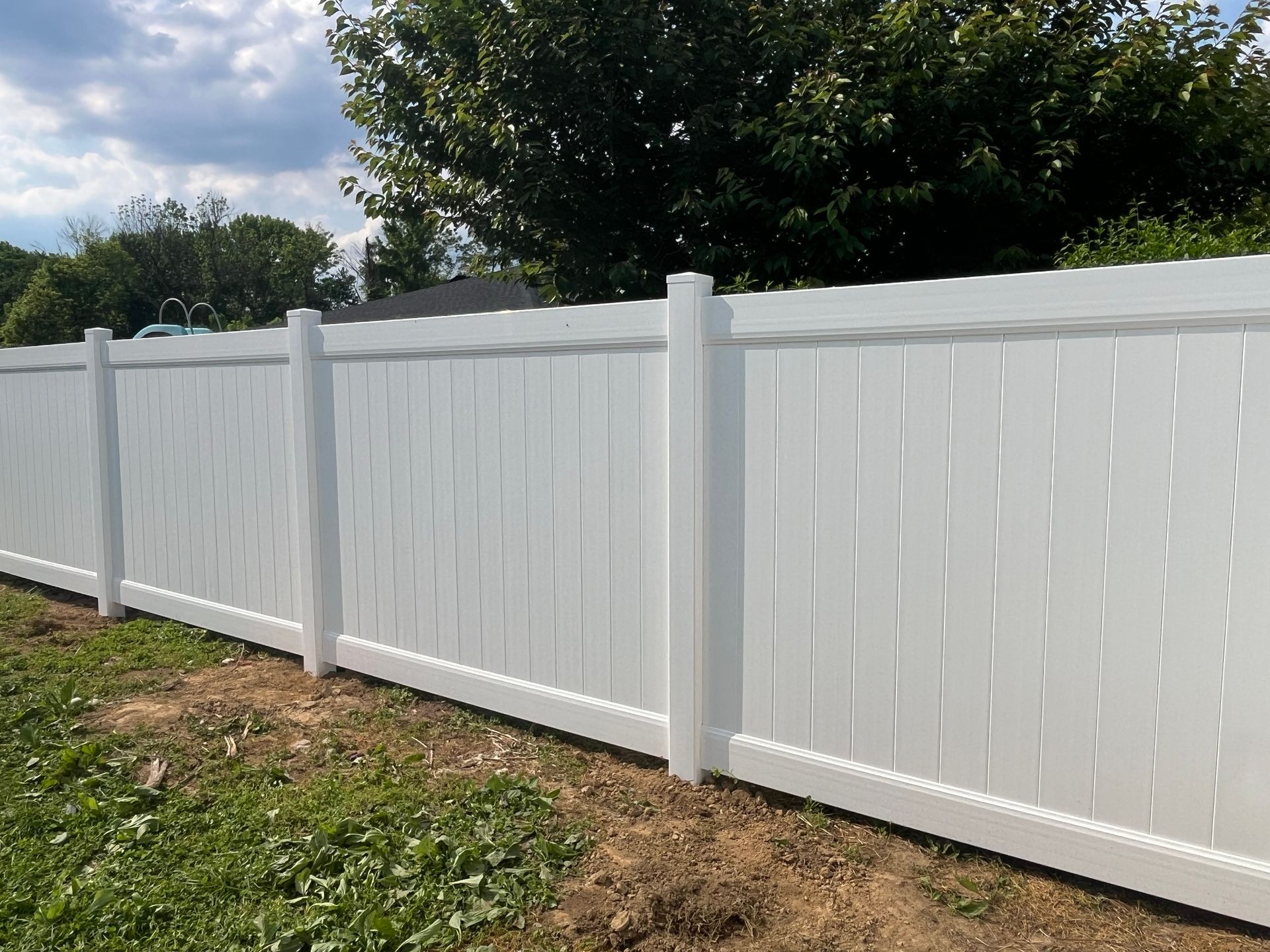 Residential white vinyl privacy fence replacement in Burlington County NJ