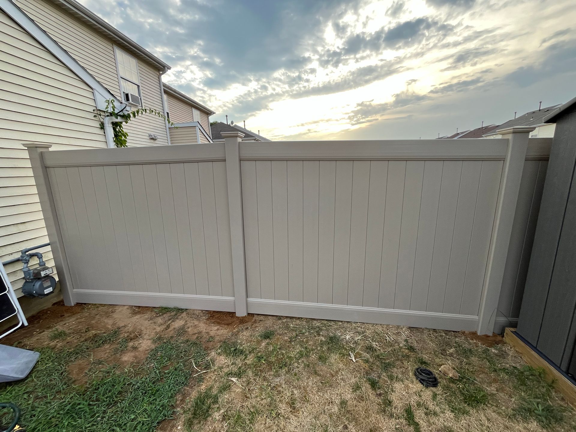 Tan vinyl fence corner panel project in Burlington County NJ