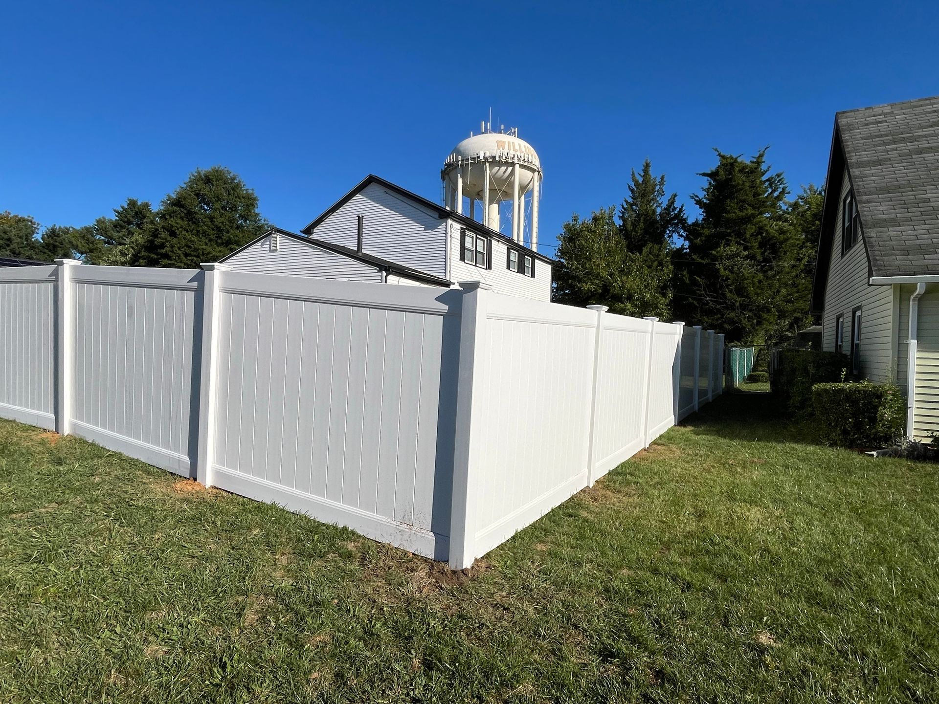 Full perimeter white vinyl fence replacement in Burlington County NJ
