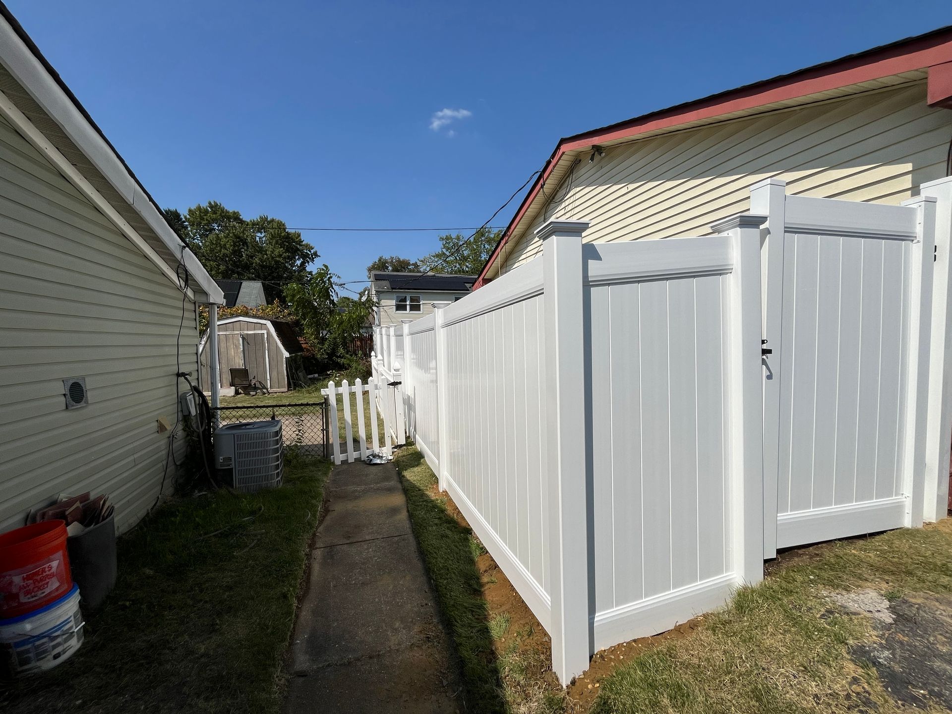White vinyl privacy fence gate access project in Burlington County NJ