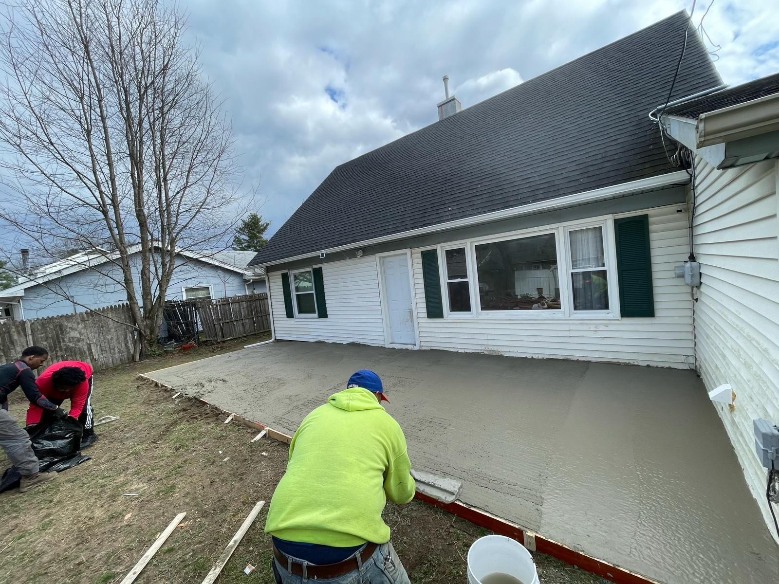 Fresh concrete patio installation at residential home in Burlington County NJ