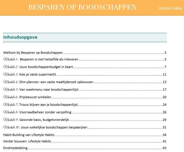 Besparen op Boodschappen. Cursus cover. Lifestyle Habits