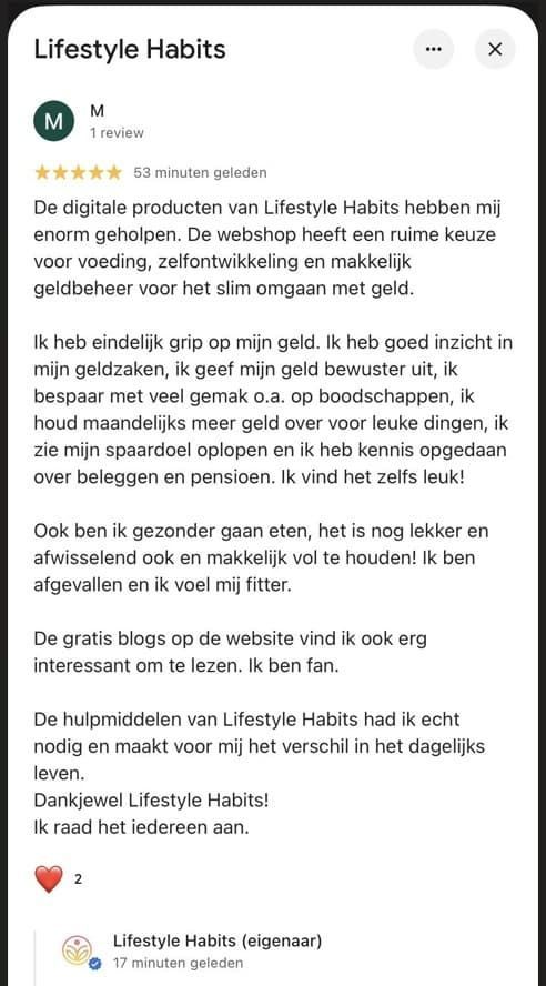 Lifestyle Habits Google review 5 sterren 13 oktober 2026