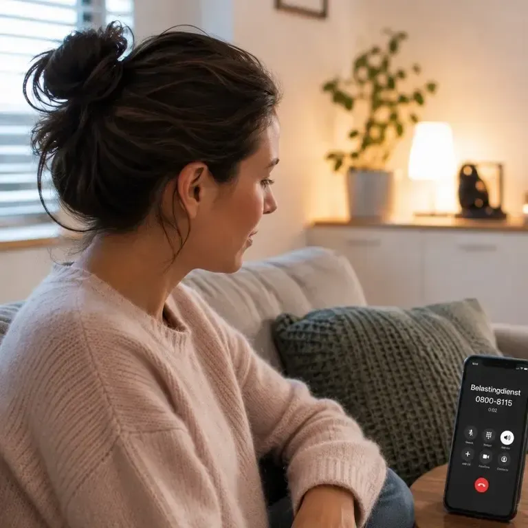 Vrouw belt naar het nieuwe gratis 0800-telefoonnumme voor moeilijke vragen over toeslagen.