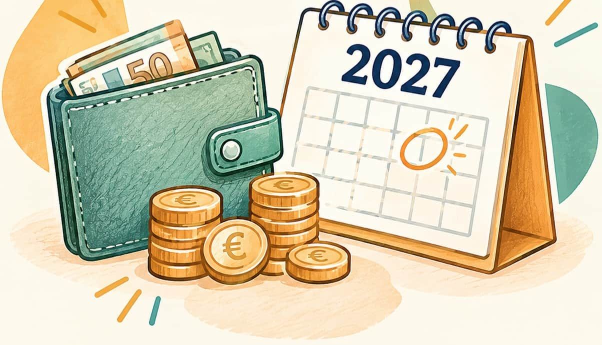 Portemonnee met munten en kalender 2027, symbool voor Belastingplan 2027 en koopkracht