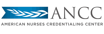 ANCC logo: blue banner with white sprigs,