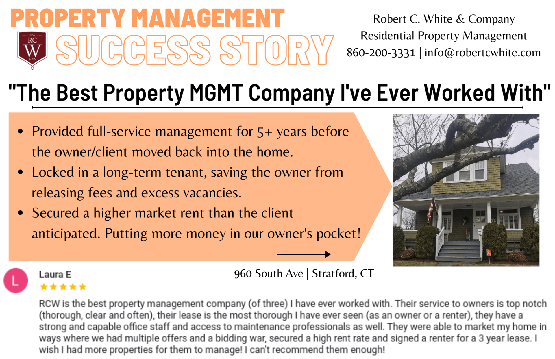 A property management success story with a picture of a house