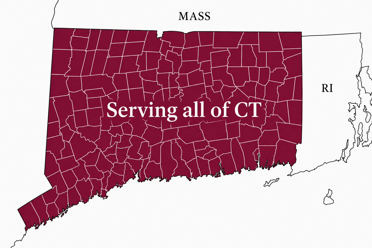 A red and white map of the state of connecticut