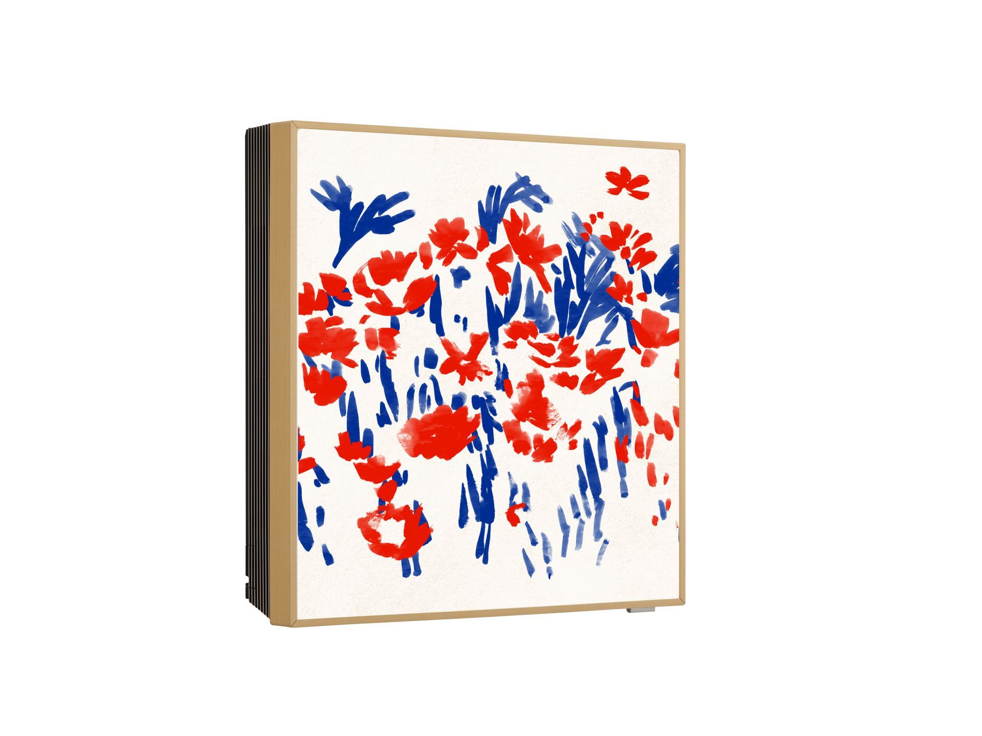 Bild eines Wandbilds mit blauen und roten Farbklecksen