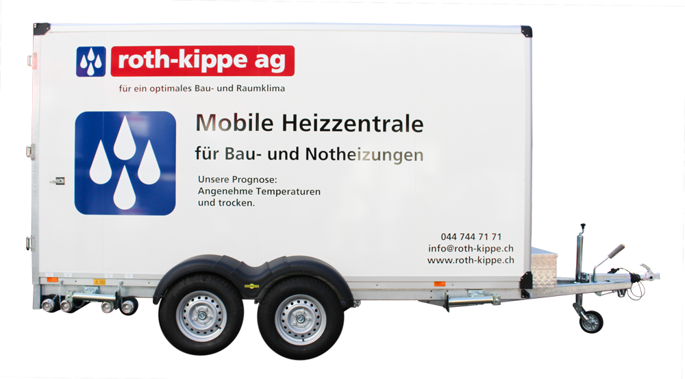 Seitenansicht einer mobilen Heizzentrale von roth-kippe