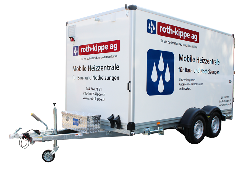 Mobile Heizzentrale mit Beschriftung