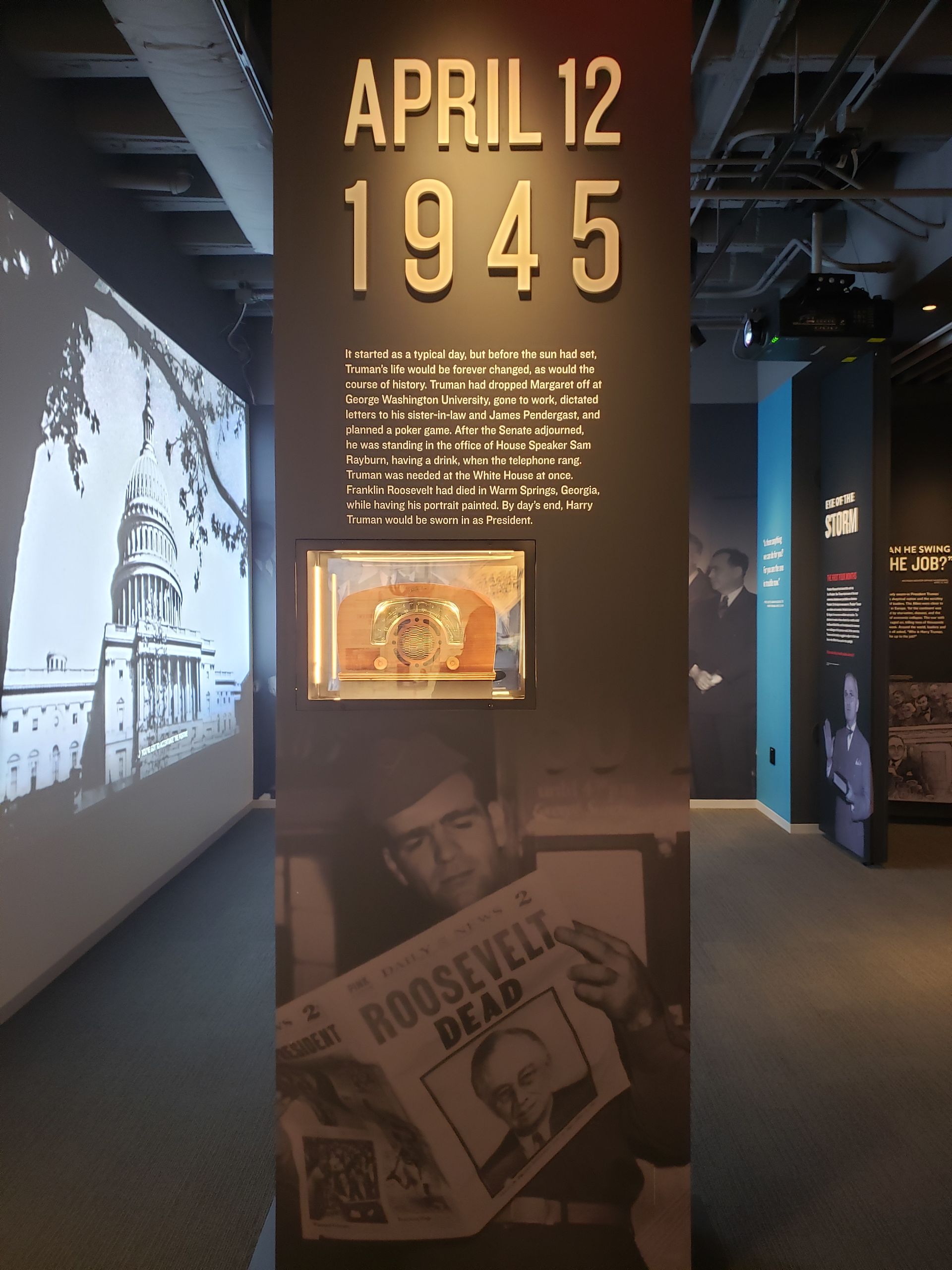 A display in a museum about april 12 1945
