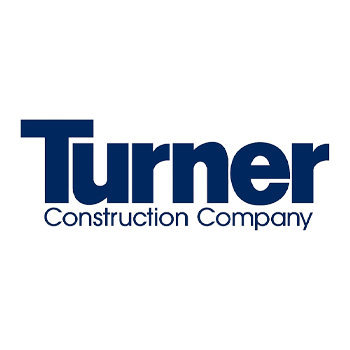 The turner construction company logo is blue and white on a white background.