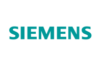 The siemens logo is blue and white on a white background.