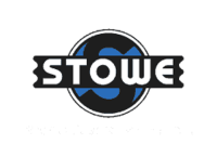 A black and blue logo for stowe on a white background.