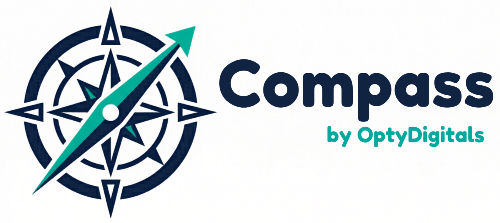 A logo featuring a dark blue compass graphic with a teal arrow, alongside the text