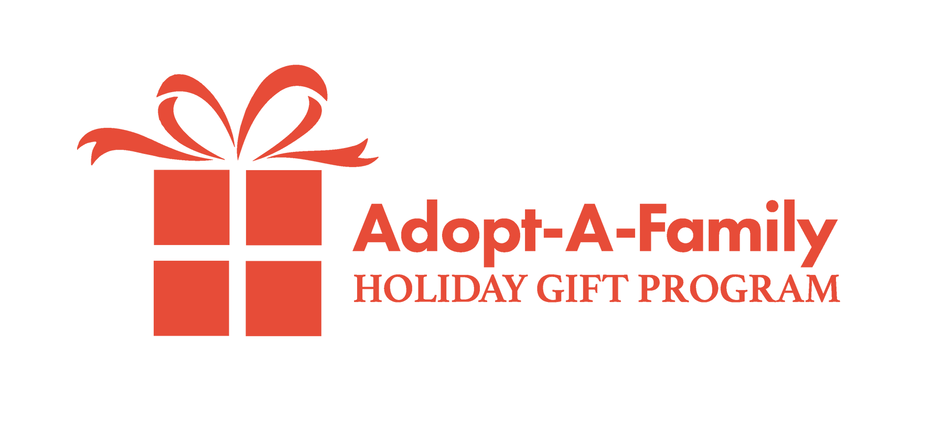 The adopt-a-family holiday gift program logo has a red gift box with a bow on it.