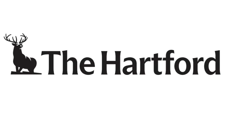 A black and white logo for the hartford with a deer on it.